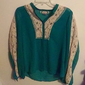 Turquoise long sleeve sheer